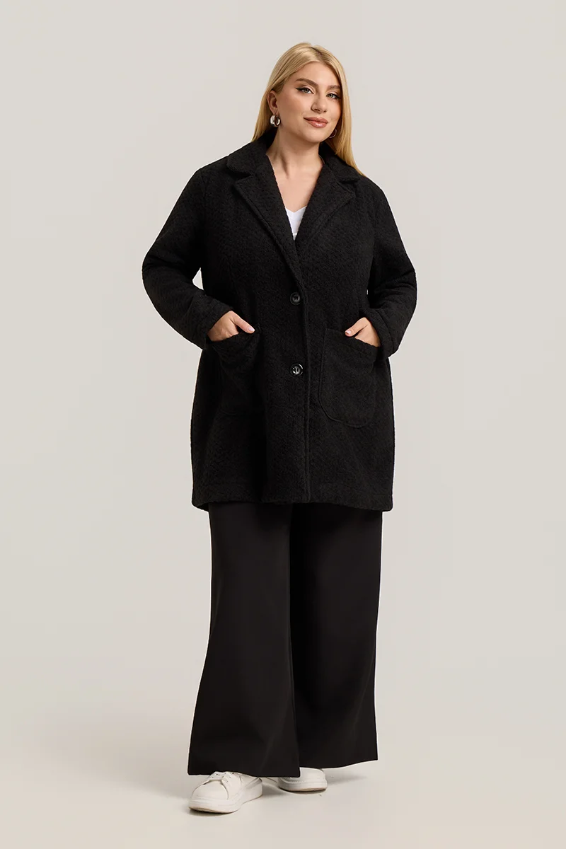 Μαύρη Ζακέτα Plus Size με Κουμπιά & Τσέπες 