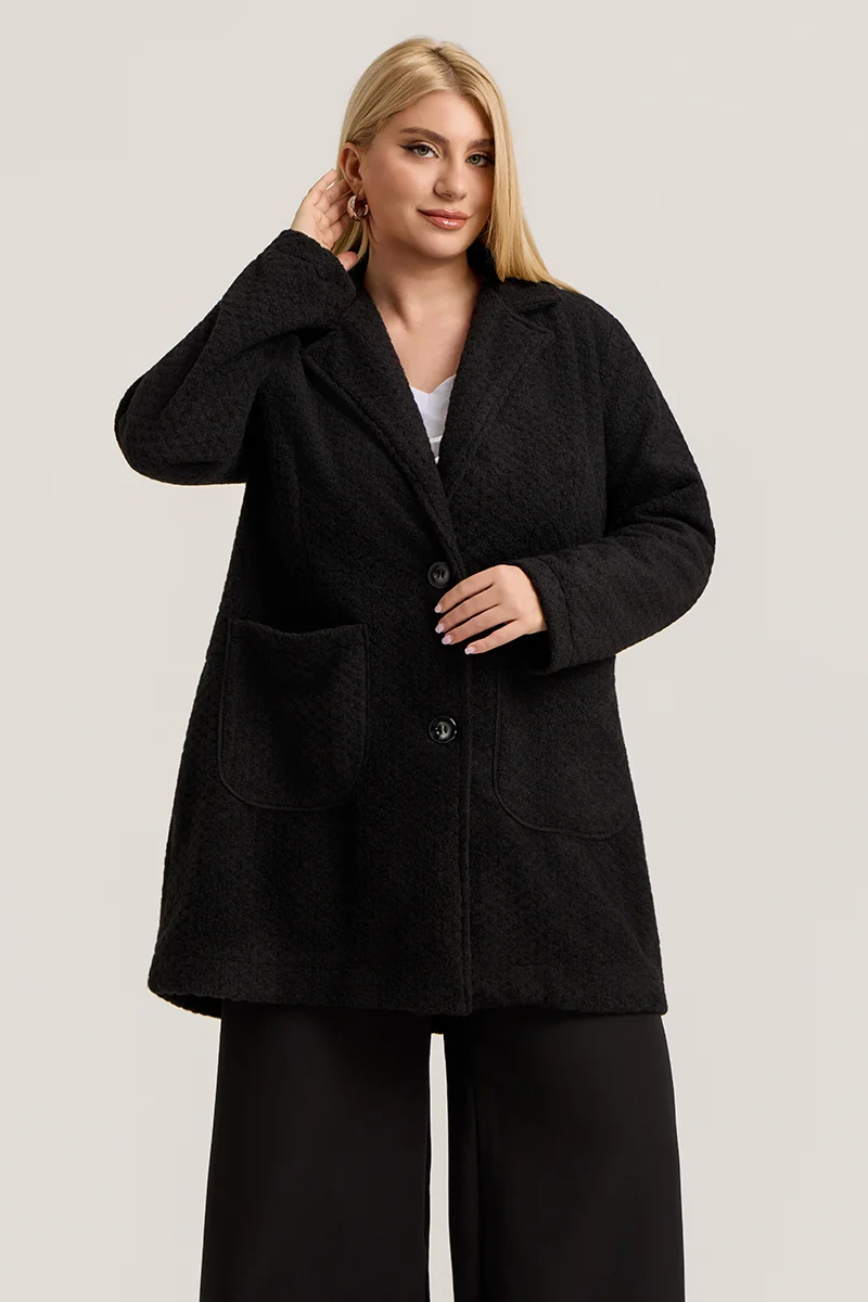 Μαύρη Ζακέτα Plus Size με Κουμπιά & Τσέπες 