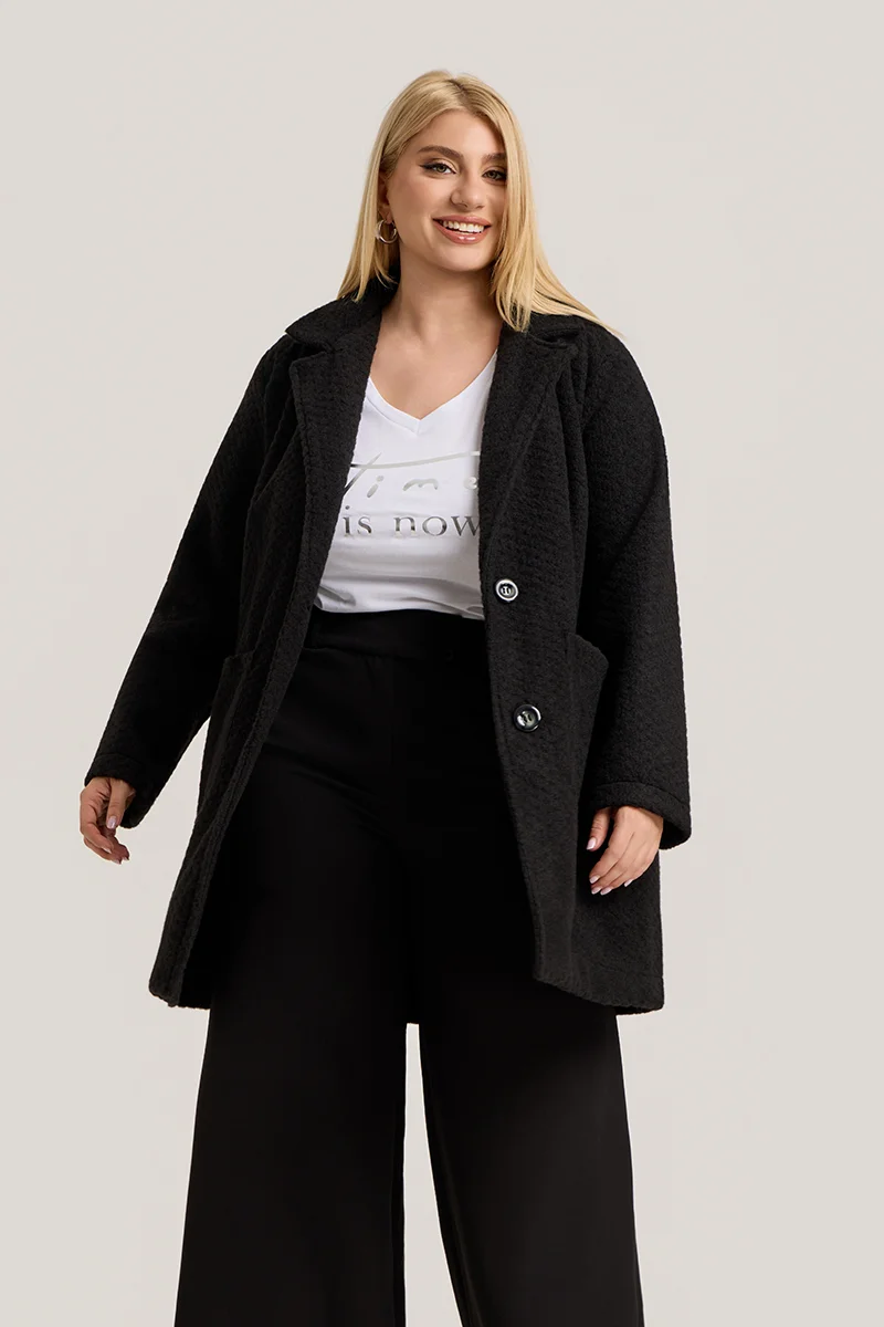 Μαύρη Ζακέτα Plus Size με Κουμπιά & Τσέπες 