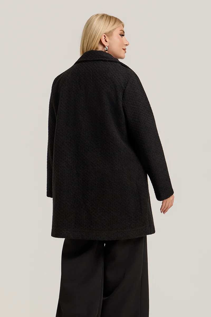 Μαύρη Ζακέτα Plus Size με Κουμπιά & Τσέπες 