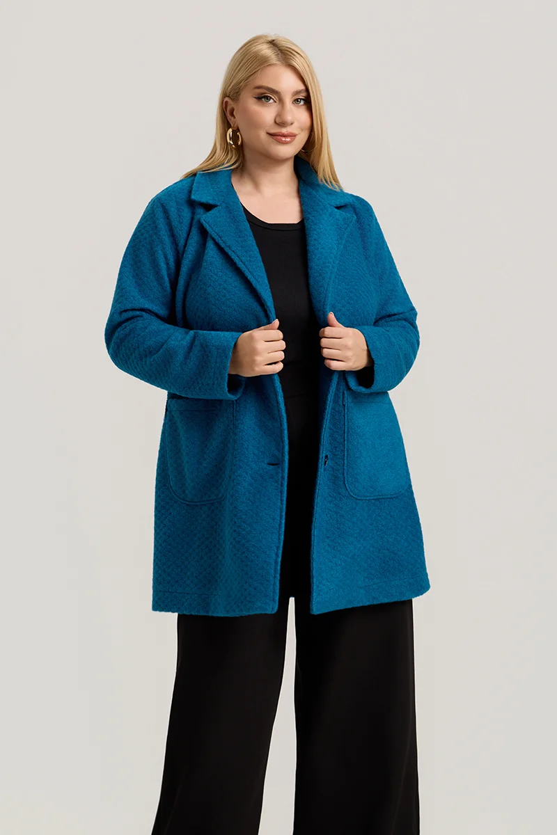 Τιρκουάζ  Ζακέτα Plus Size με Κουμπιά & Τσέπες 
