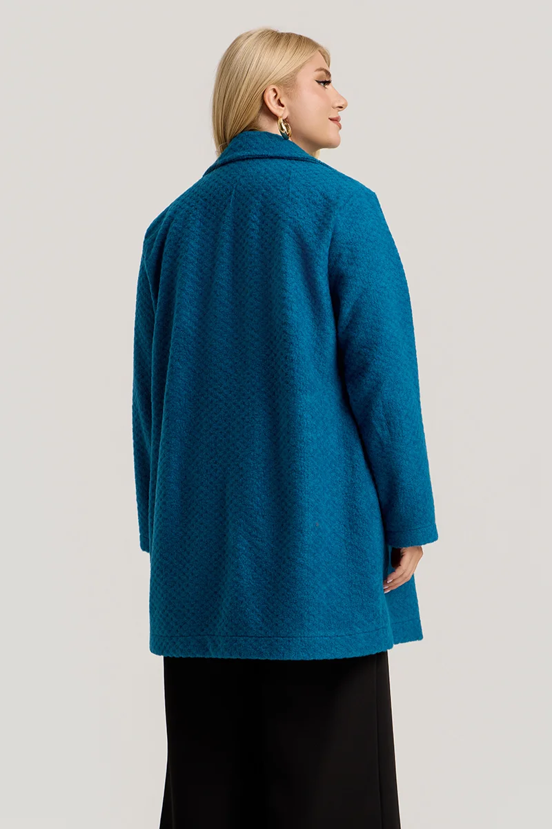 Τιρκουάζ  Ζακέτα Plus Size με Κουμπιά & Τσέπες 