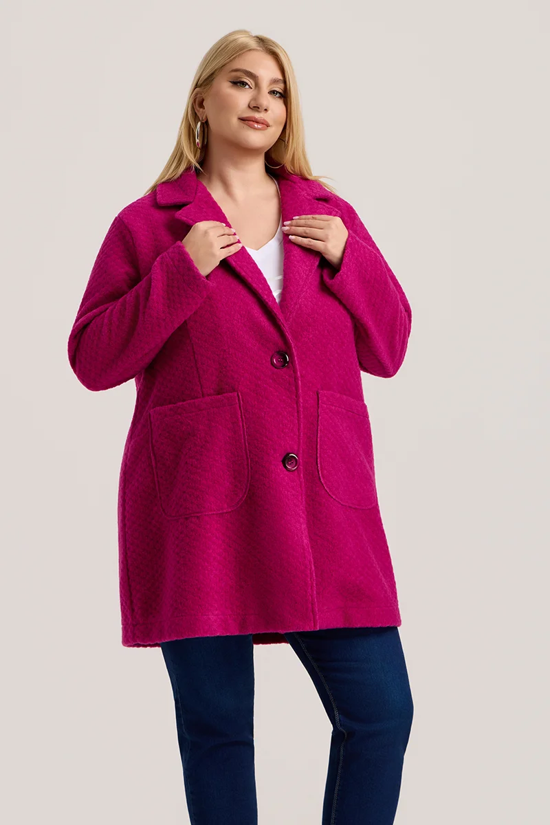 Φούξια Ζακέτα Plus Size με Κουμπιά & Τσέπες 
