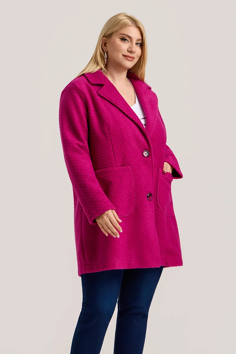 Φούξια Ζακέτα Plus Size με Κουμπιά & Τσέπες 