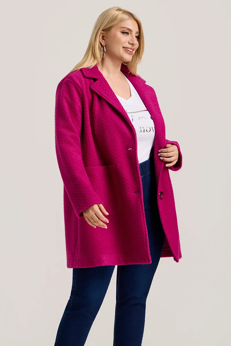 Φούξια Ζακέτα Plus Size με Κουμπιά & Τσέπες 