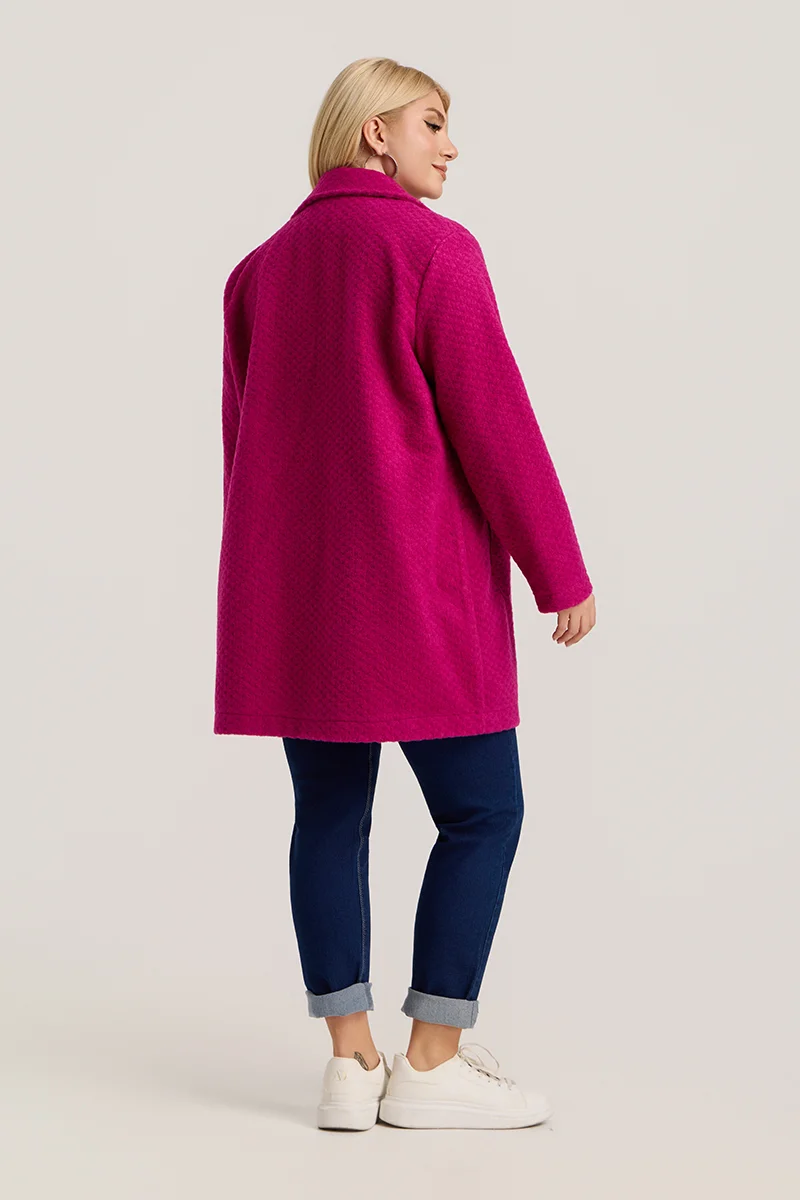 Φούξια Ζακέτα Plus Size με Κουμπιά & Τσέπες 