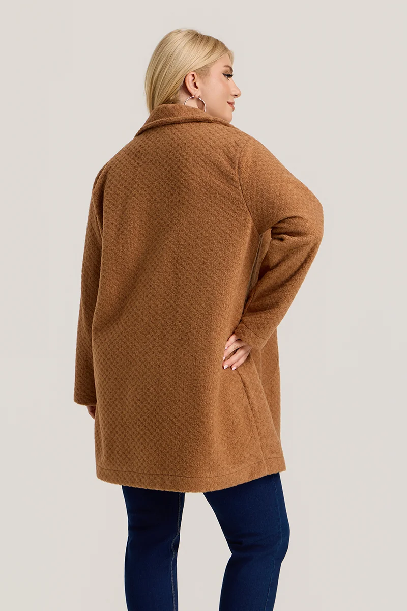 Κάμελ Ζακέτα Plus Size με Κουμπιά & Τσέπες 