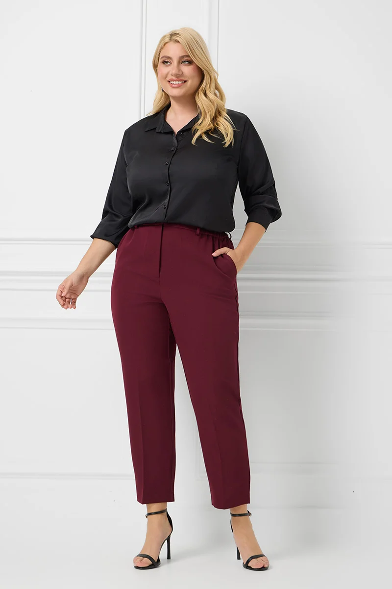 Plus Size Παντελόνι Μπορντό