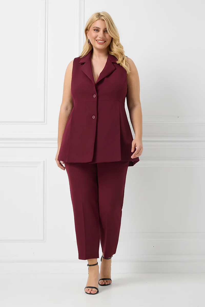 Μπορντό Σετ Γιλέκο & Παντελόνι 