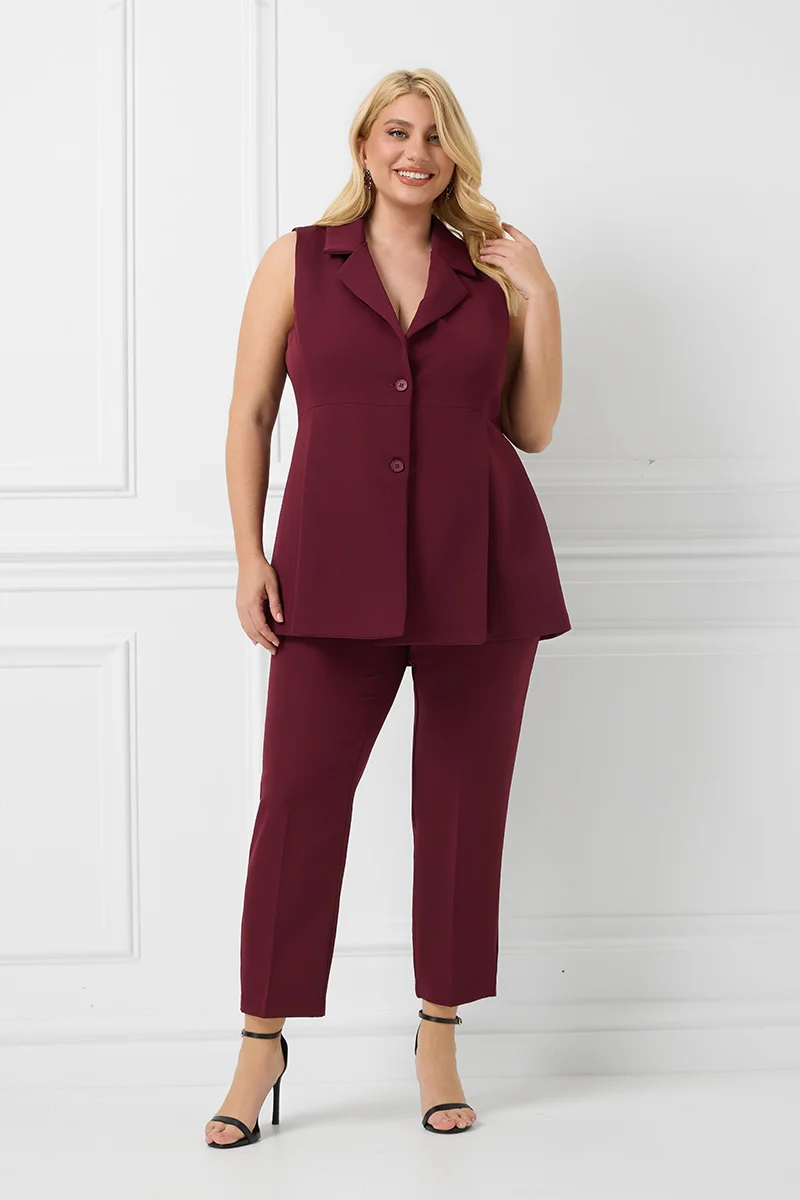 Μπορντό Σετ Γιλέκο & Παντελόνι 