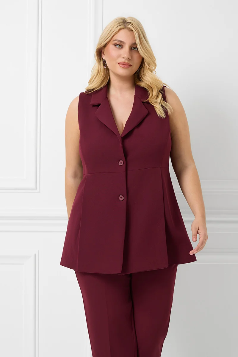 Μπορντό Σετ Γιλέκο & Παντελόνι 