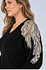 Plus Size  Μαύρη Πλεκτή Μπλούζα με Κέντημα στους Ώμους