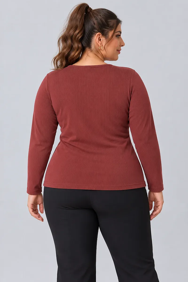Κρουαζέ Εκάι Μπλούζα Ριμπ με Χρυσά Κουμπιά Plus Size
