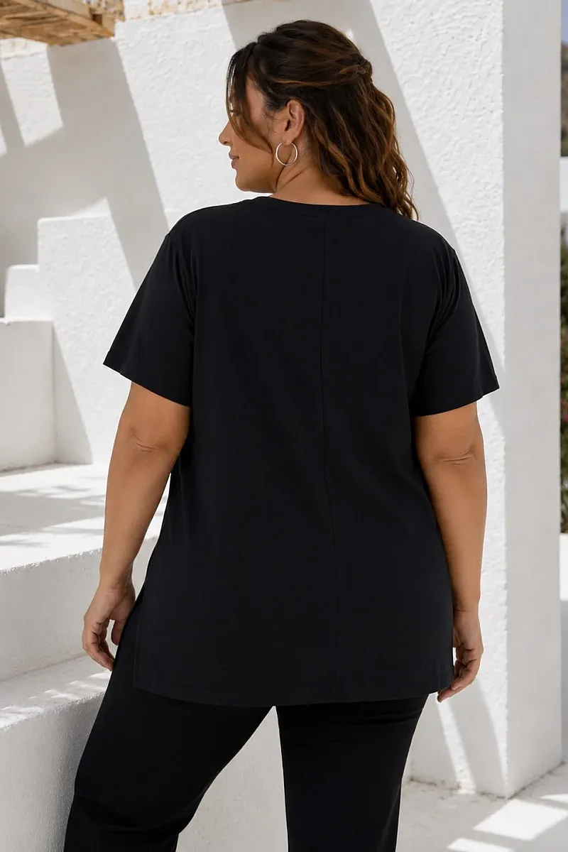 Μαύρο  T-Shirt Με Κεντημένη Στάμπα Καρδιά 