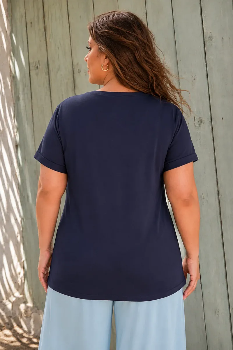 T-Shirt Με Κέντημα Μαργαρίτα Navy 
