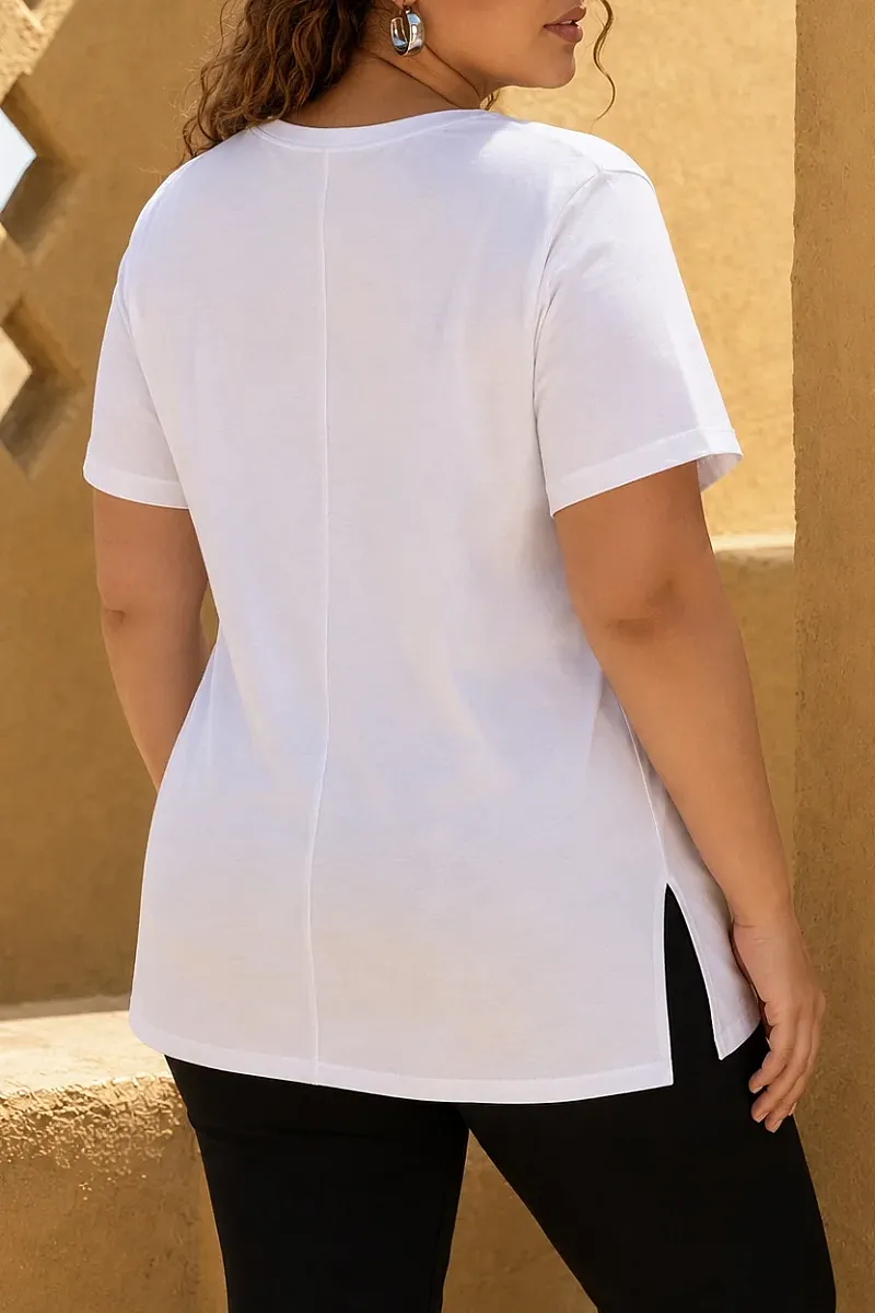 Λευκό T-Shirt Με Κεντημένη Σταμπα 