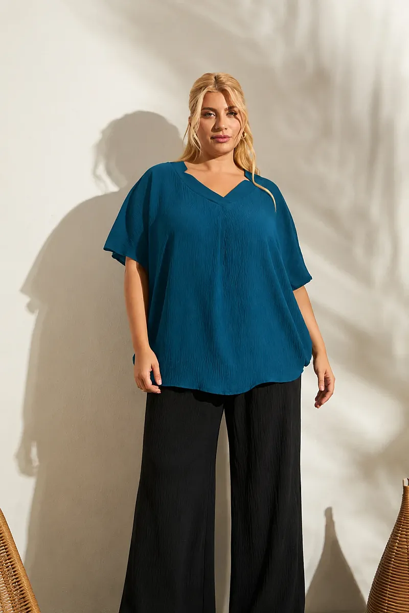 Plus Size Μπλούζα σε Φαρδιά Γραμμή Πετόλ