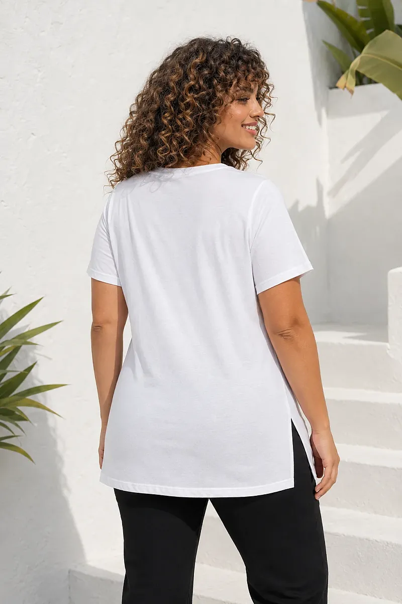Λευκό  T-Shirt Με Κεντημένη Στάμπα Καρδιά 