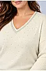 Κρεμ Πλεκτή Μπλούζα Plus Size με V και Στρας