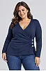 Navy Κρουαζέ Μπλούζα Ριμπ με Χρυσά Κουμπιά Plus Size