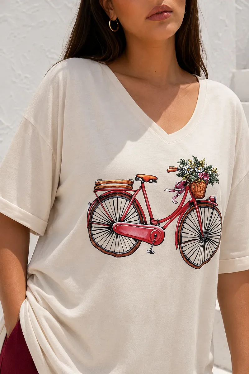 T-Shirt Με Τύπωμα Ποδήλατο