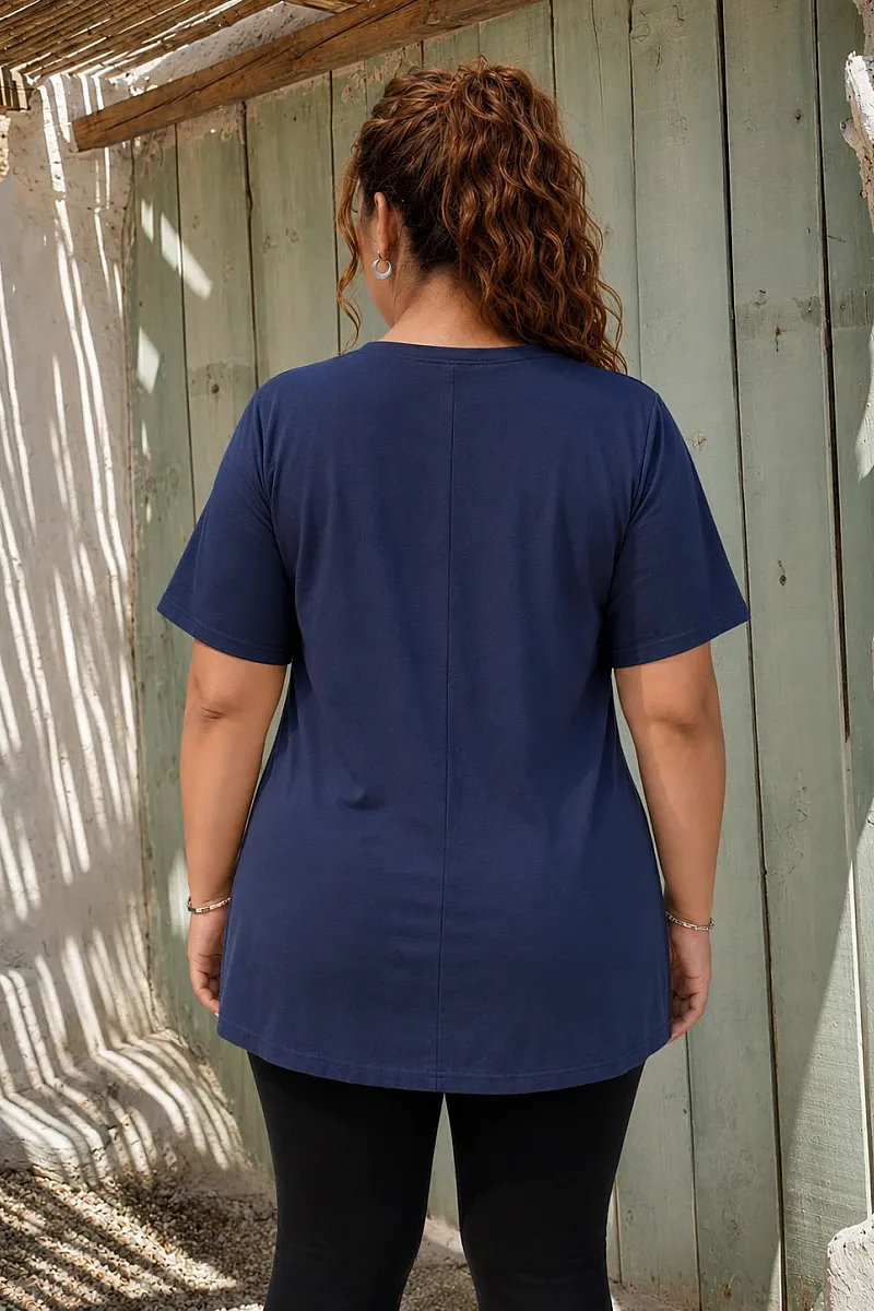 Navy T-Shirt Με Κεντημένη Σταμπα 