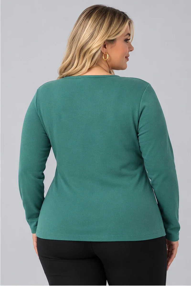 Κρουαζέ Μπλούζα Ριμπ με Χρυσά Κουμπιά Plus Size