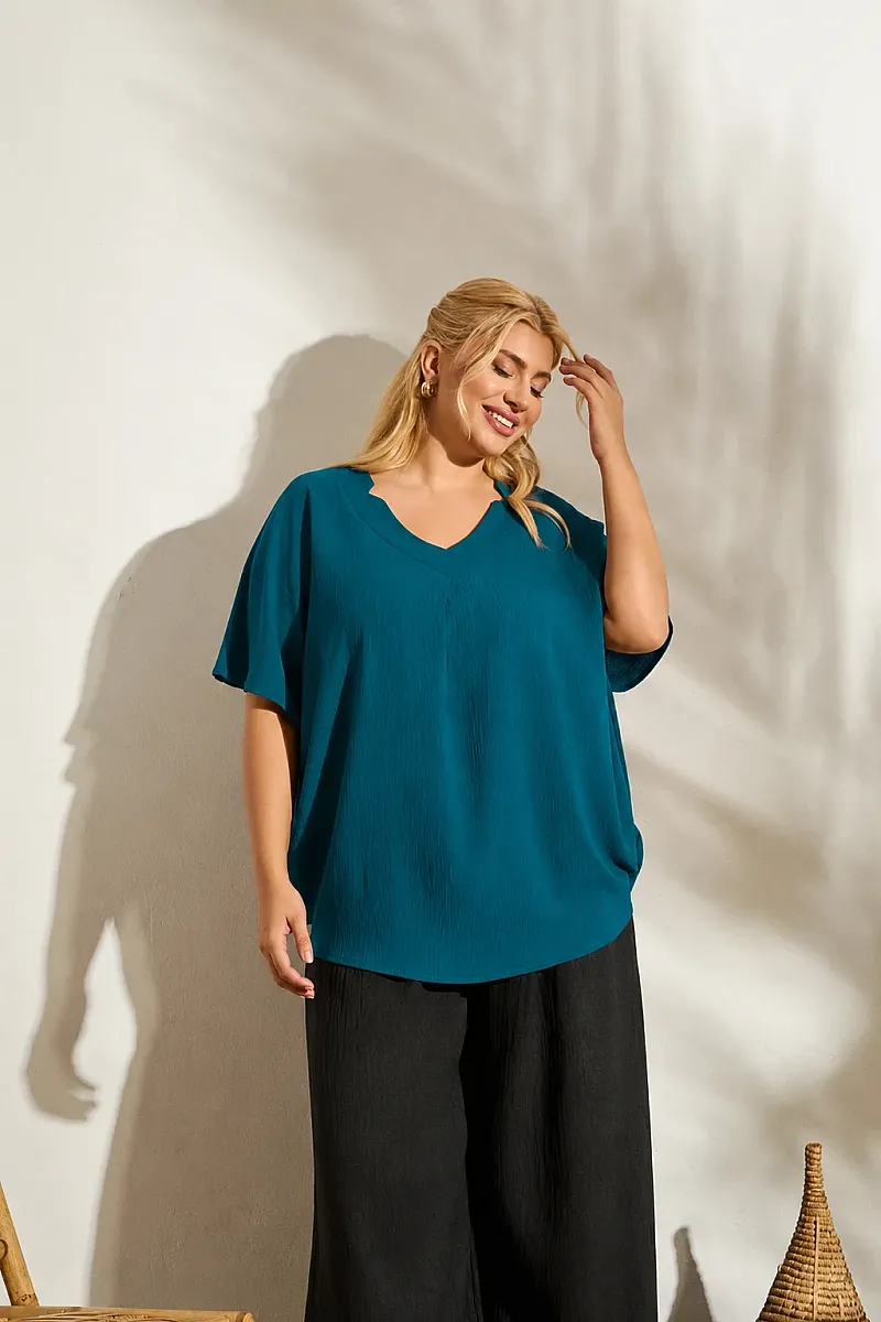 Plus Size Μπλούζα σε Φαρδιά Γραμμή Πετόλ