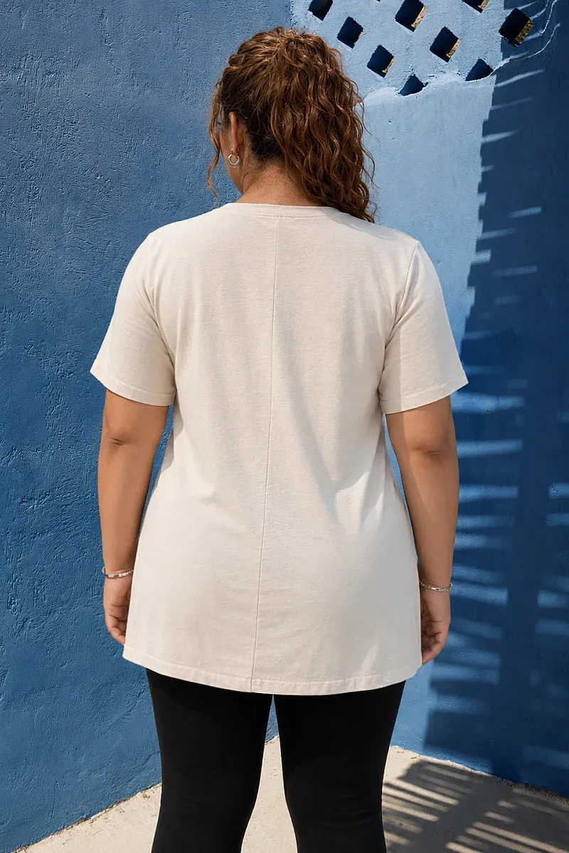 Μπεζ T-Shirt Με Κεντημένη Σταμπα 