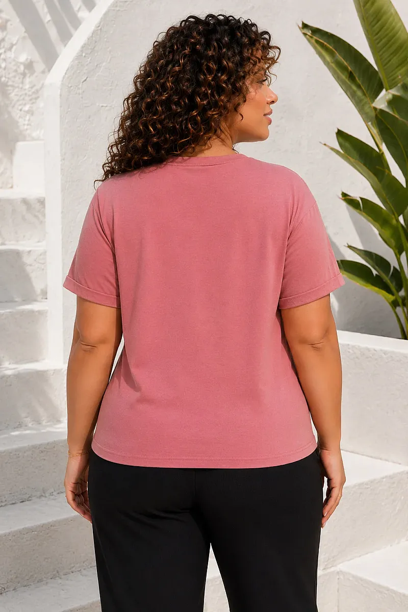 T-Shirt Με Κέντημα Φιλάκι Σομόν