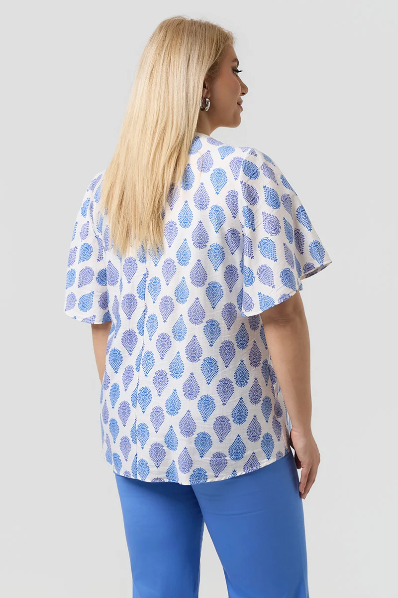 Λευκή Μπλούζα με Μπλε Print Plus Size