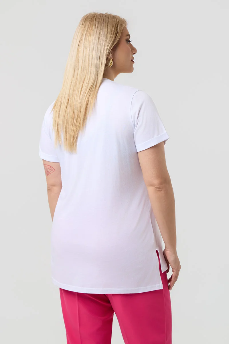 Λευκό T-Shirt Με Ροζ Στάμπα Και Στράς