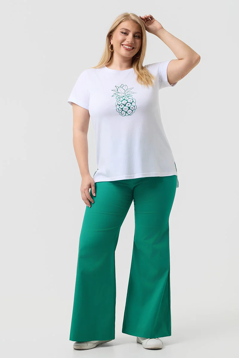 Λευκό T-Shirt Με Πράσινη Στάμπα Και Στράς