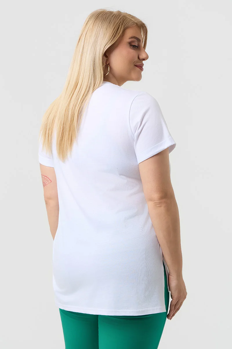 Λευκό T-Shirt Με Πράσινη Στάμπα Και Στράς