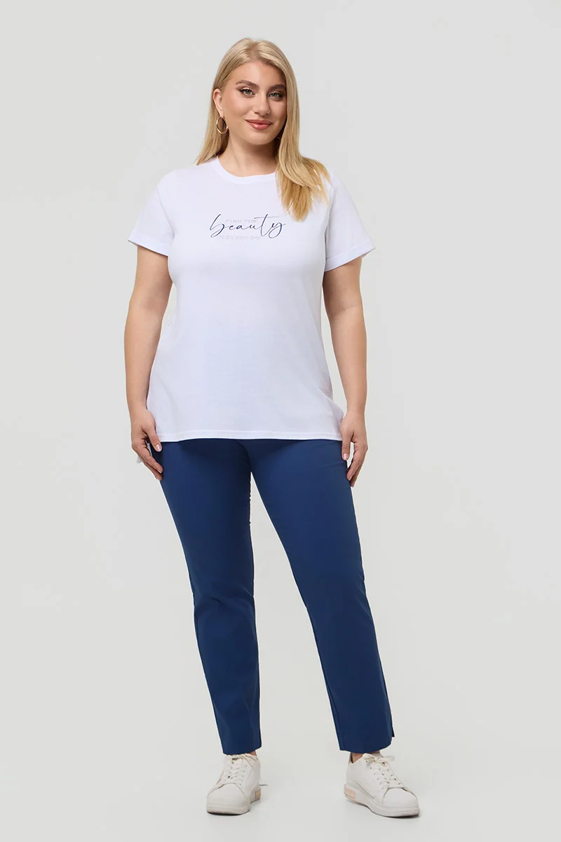 Λευκό T-Shirt Με Μπλε Στάμπα Και Στράς