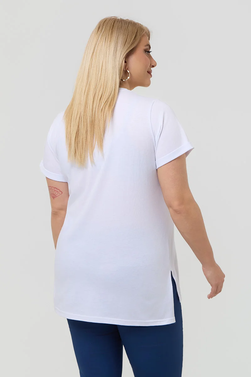 Λευκό T-Shirt Με Μπλε Στάμπα Και Στράς