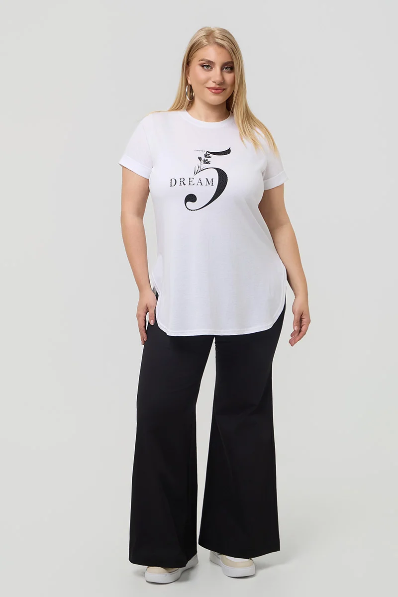 Λευκό T-Shirt Με Μαύρη Στάμπα Και Στράς