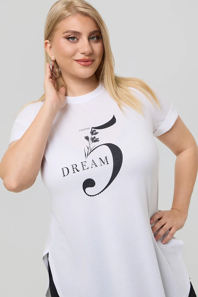 Λευκό T-Shirt Με Μαύρη Στάμπα Και Στράς