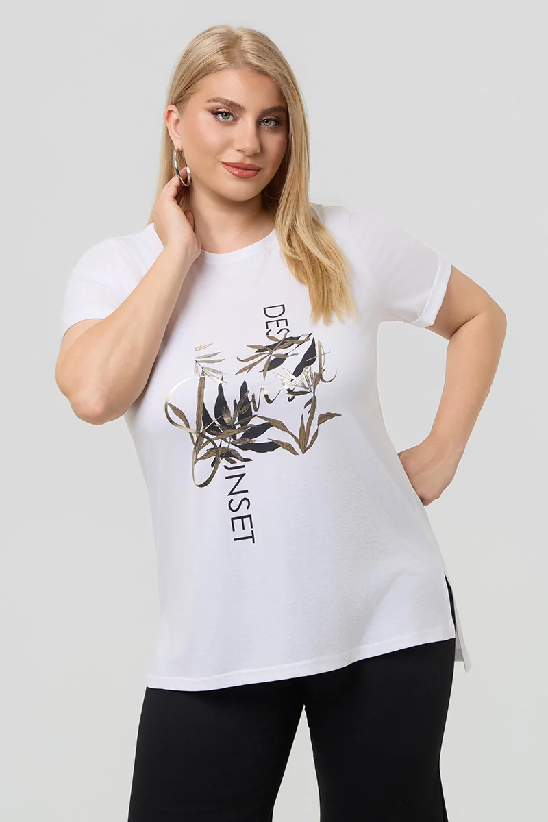 Λευκό T-Shirt Με Foil Στάμπα 