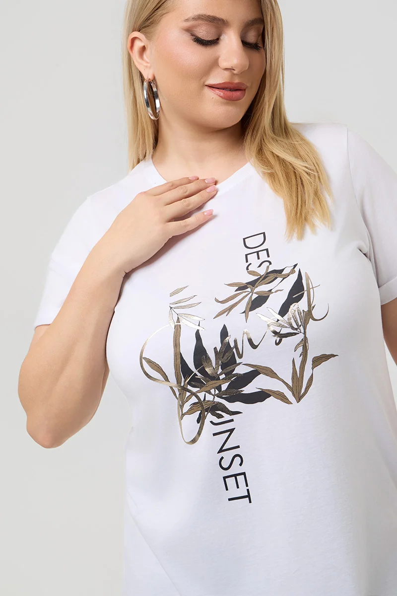 Λευκό T-Shirt Με Foil Στάμπα 