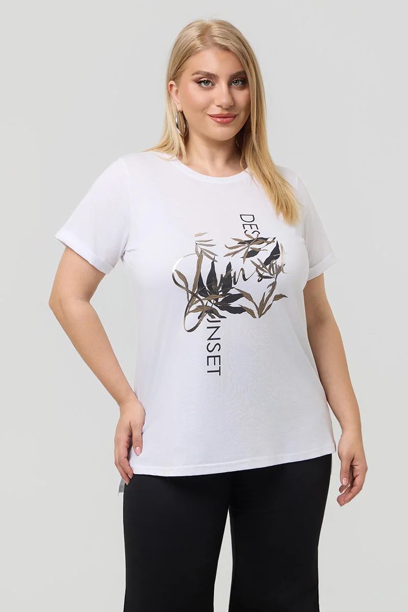 Λευκό T-Shirt Με Foil Στάμπα 