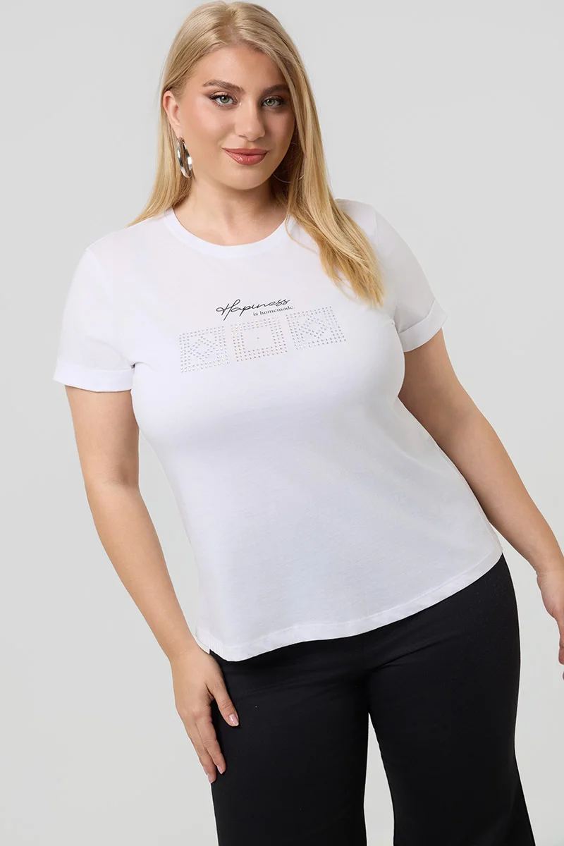 Λευκό T-Shirt Με Λεπτομέρειες Από Στρας