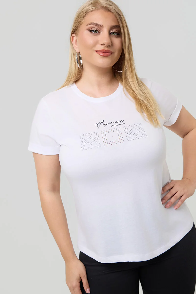 Λευκό T-Shirt Με Λεπτομέρειες Από Στρας