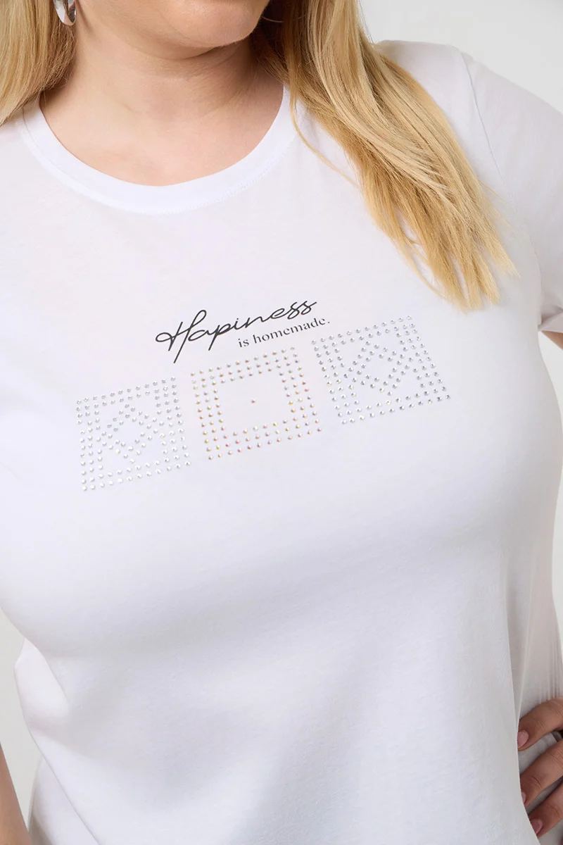 Λευκό T-Shirt Με Λεπτομέρειες Από Στρας