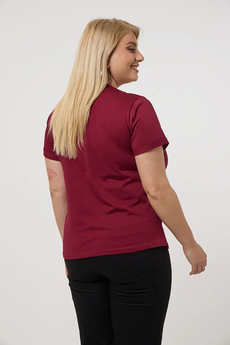 Μπορντό T-Shirt Με Λεπτομέρειες Από Στρας