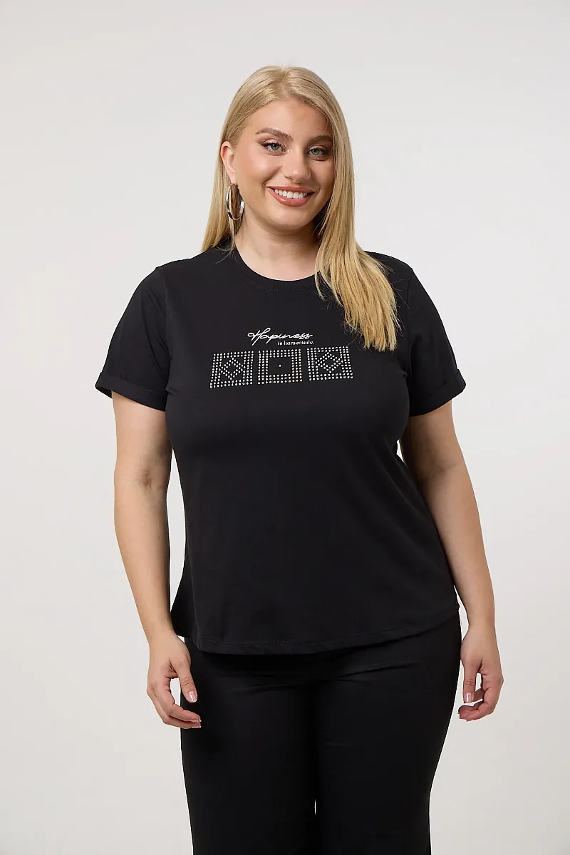 Μσύρο T-Shirt Με Λεπτομέρειες Από Στρας