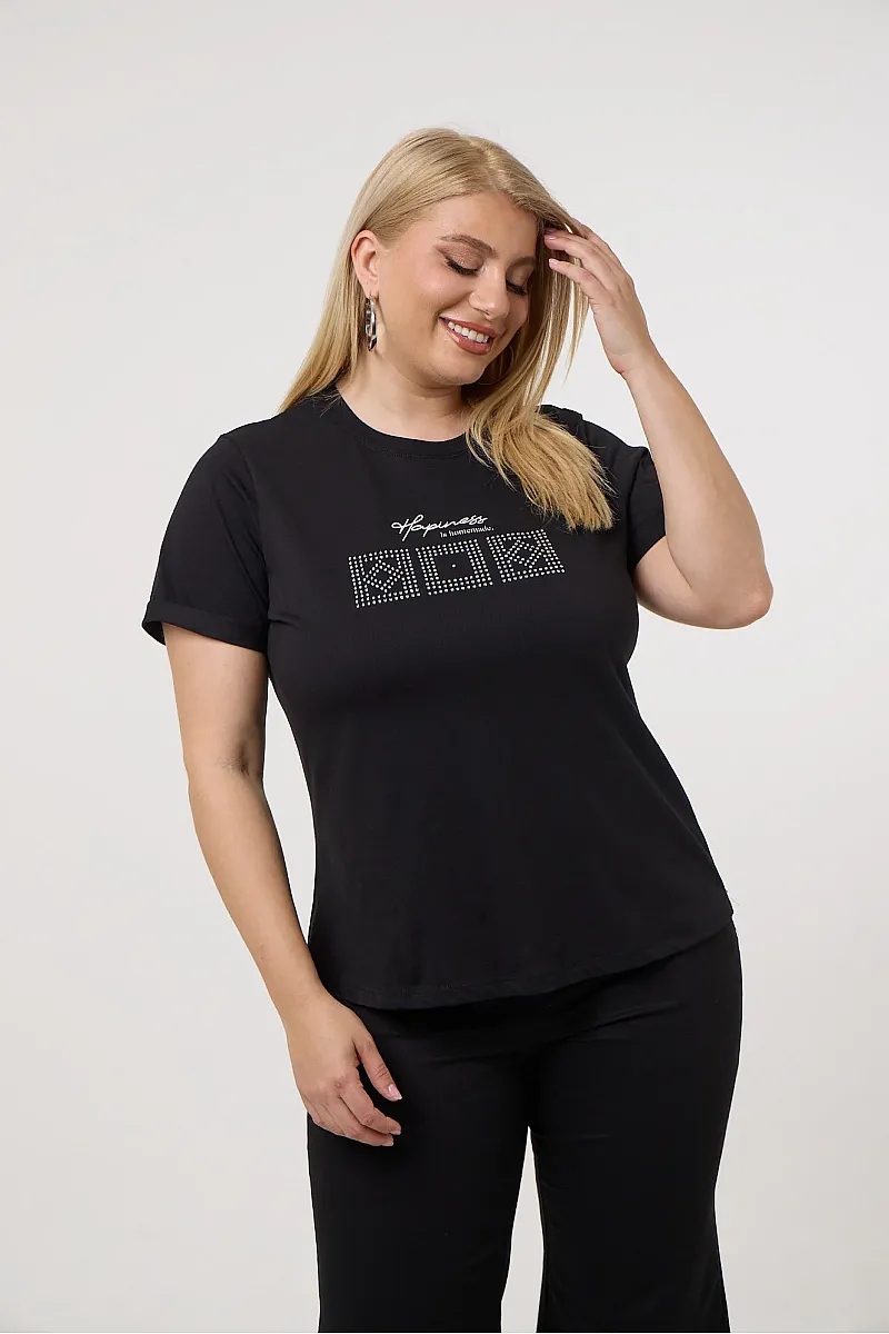 Μσύρο T-Shirt Με Λεπτομέρειες Από Στρας