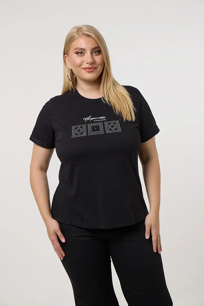 Μσύρο T-Shirt Με Λεπτομέρειες Από Στρας
