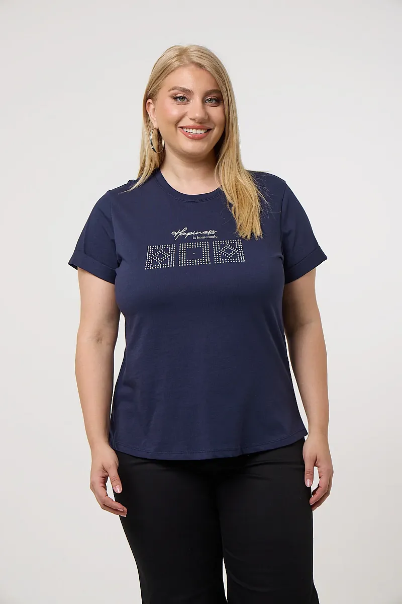 Navy T-Shirt Με Λεπτομέρειες Από Στρας