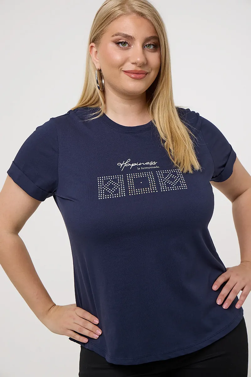 Navy T-Shirt Με Λεπτομέρειες Από Στρας